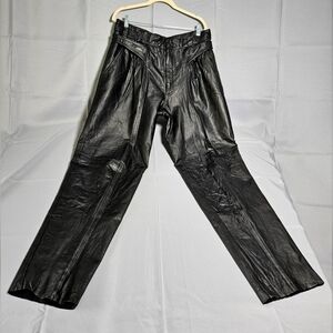 I.O.U. Vintage Leather Black 80s High Waist Snap Motorcycle Pants Mens Sz 36
